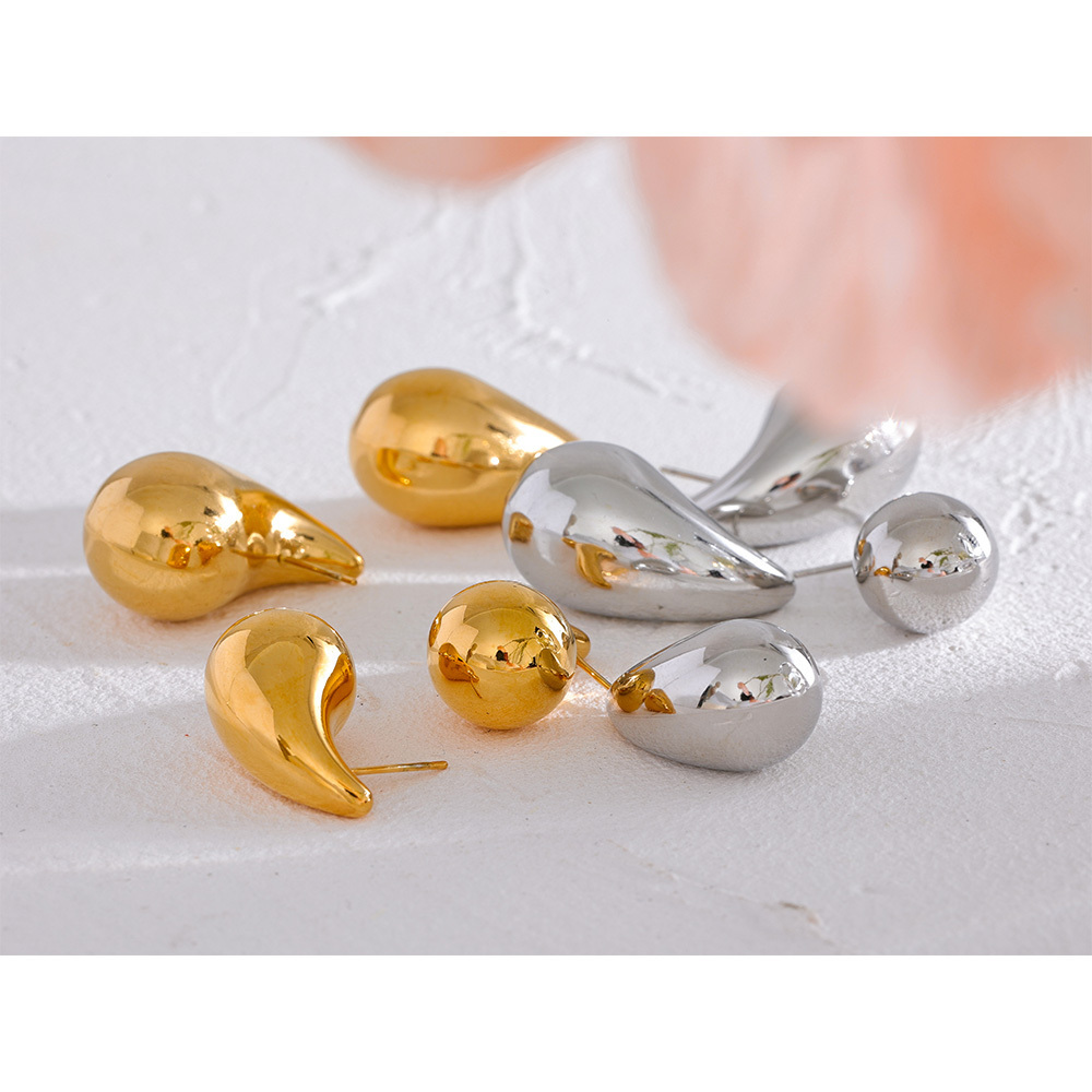 JINYOU 384 Stainless Steel Water Drop Fashion Hollow Stud Earrings Personalized Gold Color Texture Waterproof Jewelry