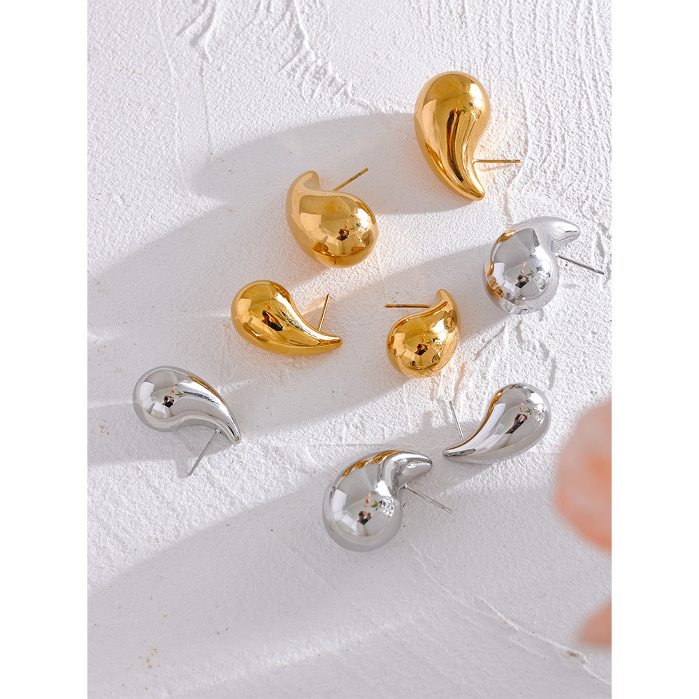 JINYOU 384 Stainless Steel Water Drop Fashion Hollow Stud Earrings Personalized Gold Color Texture Waterproof Jewelry