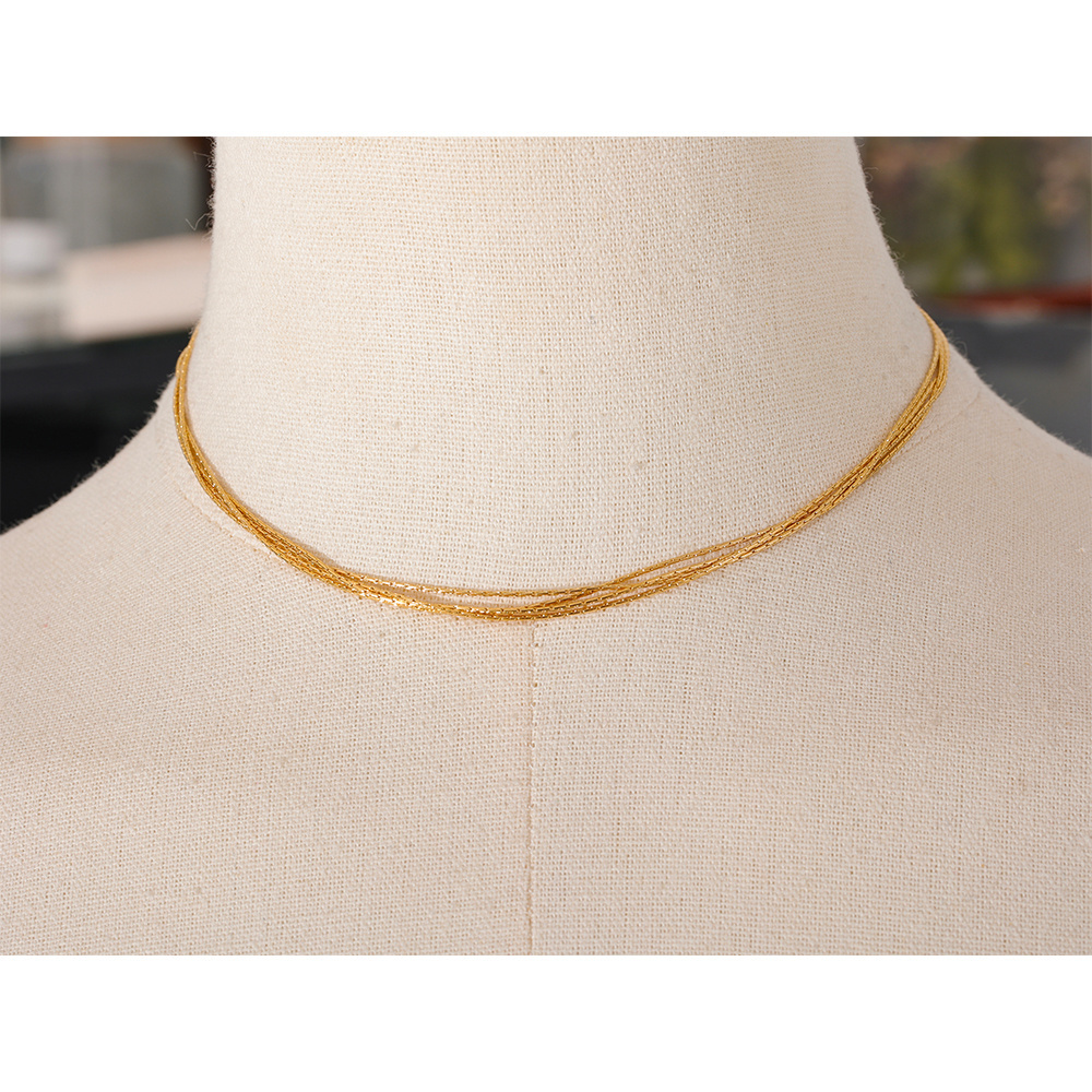 JINYOU 1071 Stainless Steel Thin Chain 4 Layered Chic Choker Neck Necklace for Women Gold Color 18K PVD Statement Waterproof