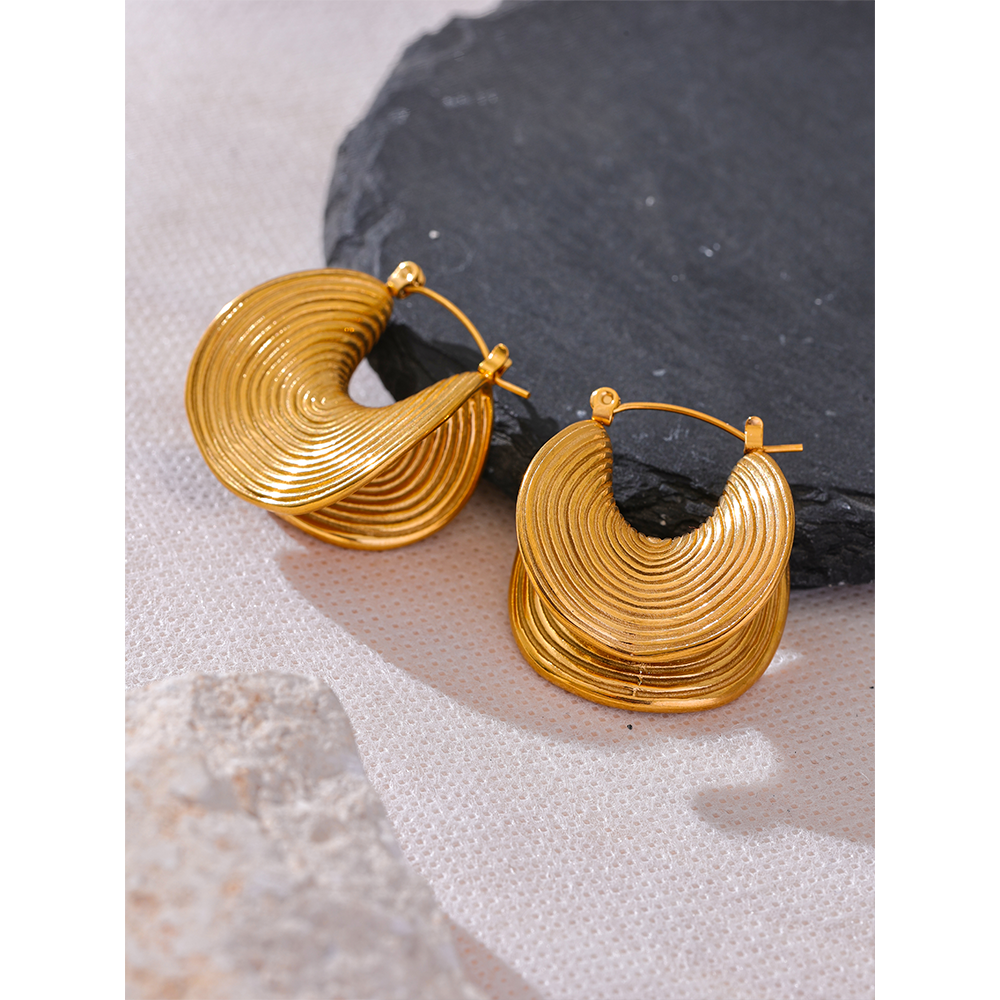 JINYOU 3024 Stylish Unique Stainless Steel Geometric Statement Waterproof Earrings Creative Metal Gold Temperament Jewelry Women