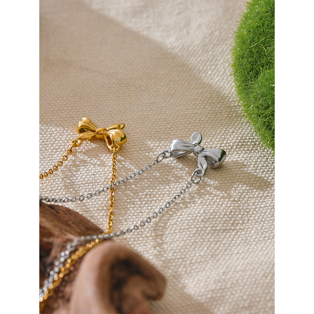 JINYOU 3388 2024 Trending Stainless Steel Bowknot Bow Pendant Necklace Waterproof Women Chic Fashion Gold Jewelry Wholesale