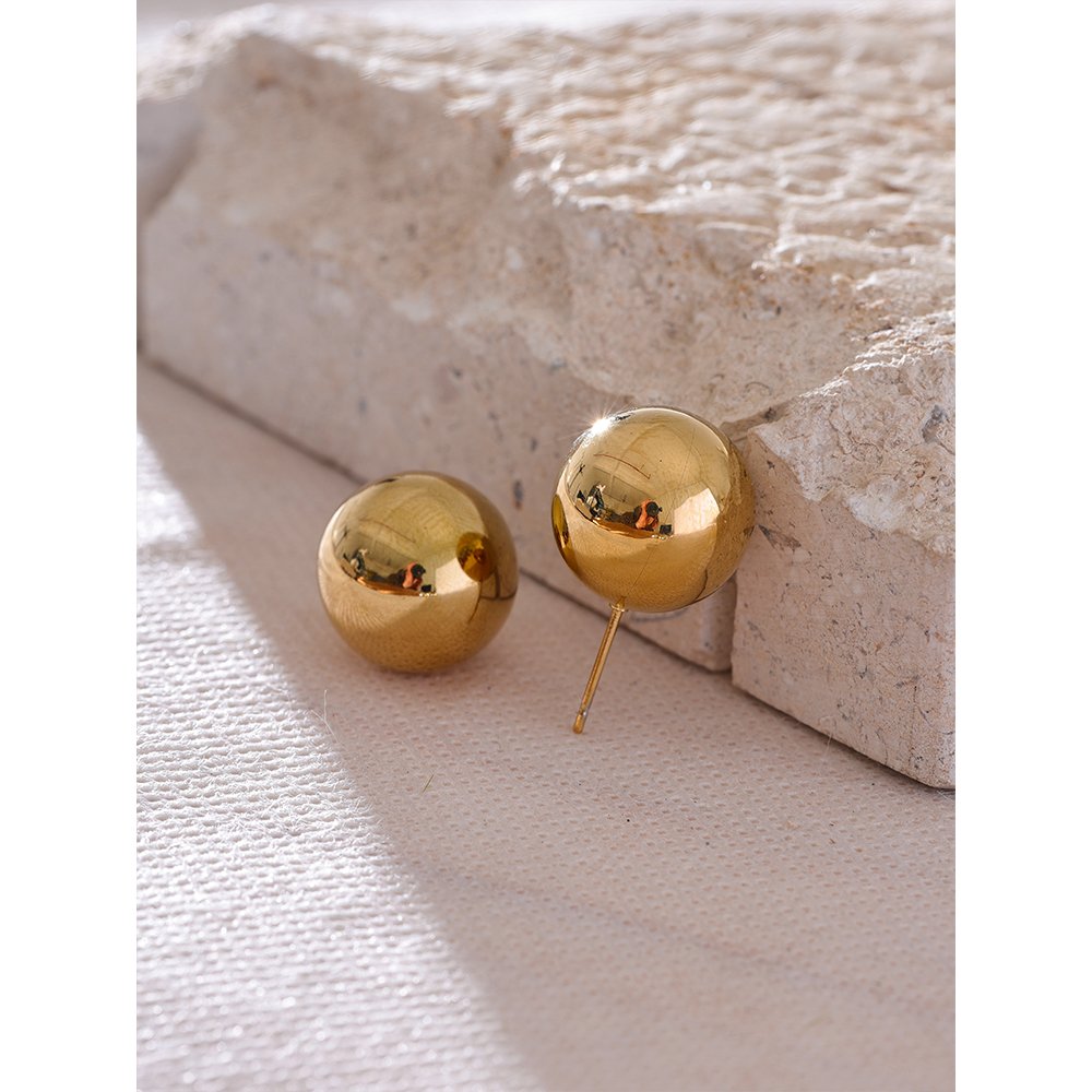 JINYOU 3315 Minimalist Metal Hollow Sleek Round Circle Ball Stud Earrings 18K Gold PVD Plated Daily Chic Stainless Steel Jewelry