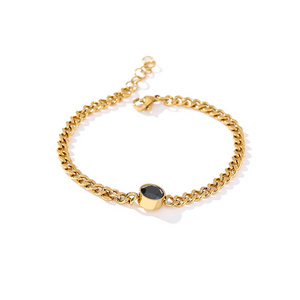 JINYOU 1687 Statement Charm Gold Chain Bangle Bracelet Stainless Steel Jewelry Black Crystal Bracelet for Women