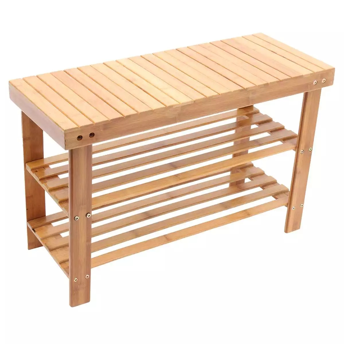 Custom Extendable Bamboo Shoe Cabinet Storage Bench Rack With 3 Shelves,Ideal For Hall,Bathroom,Living Room,Hallway