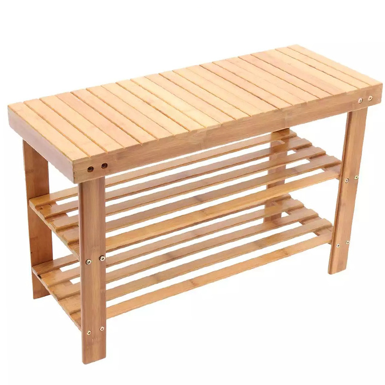 Custom Extendable Bamboo Shoe Cabinet Storage Bench Rack With 3 Shelves,Ideal For Hall,Bathroom,Living Room,Hallway