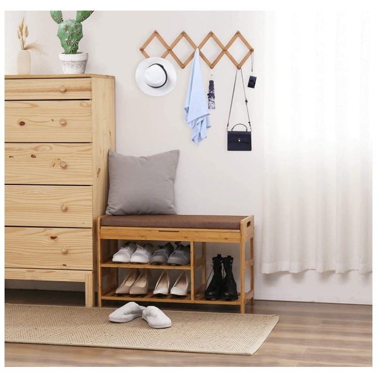 3 Tier Shoe Rack Bench Bamboo Wooden Shoe Rack Cabinet With Large Storage Drawer for Bedroom Entryway