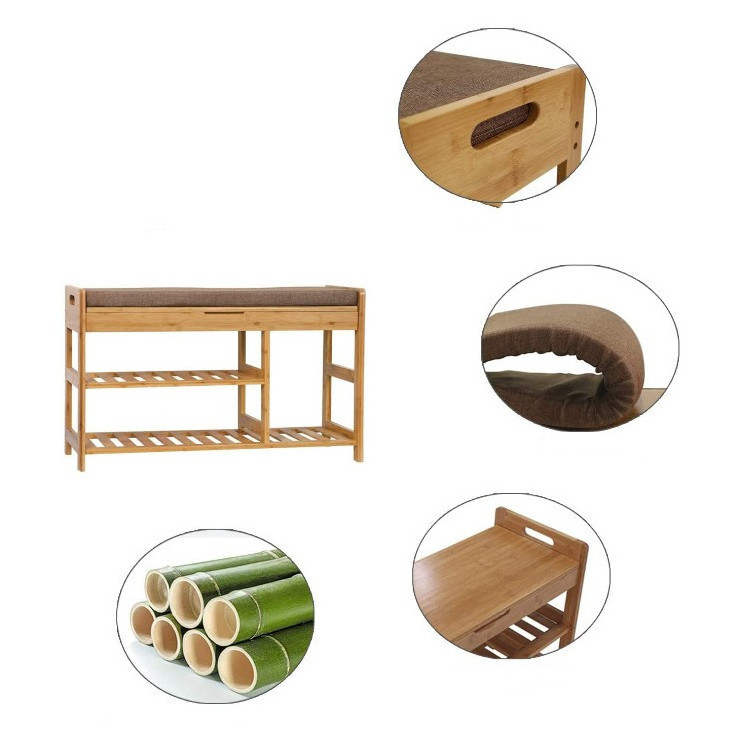 3 Tier Shoe Rack Bench Bamboo Wooden Shoe Rack Cabinet With Large Storage Drawer for Bedroom Entryway