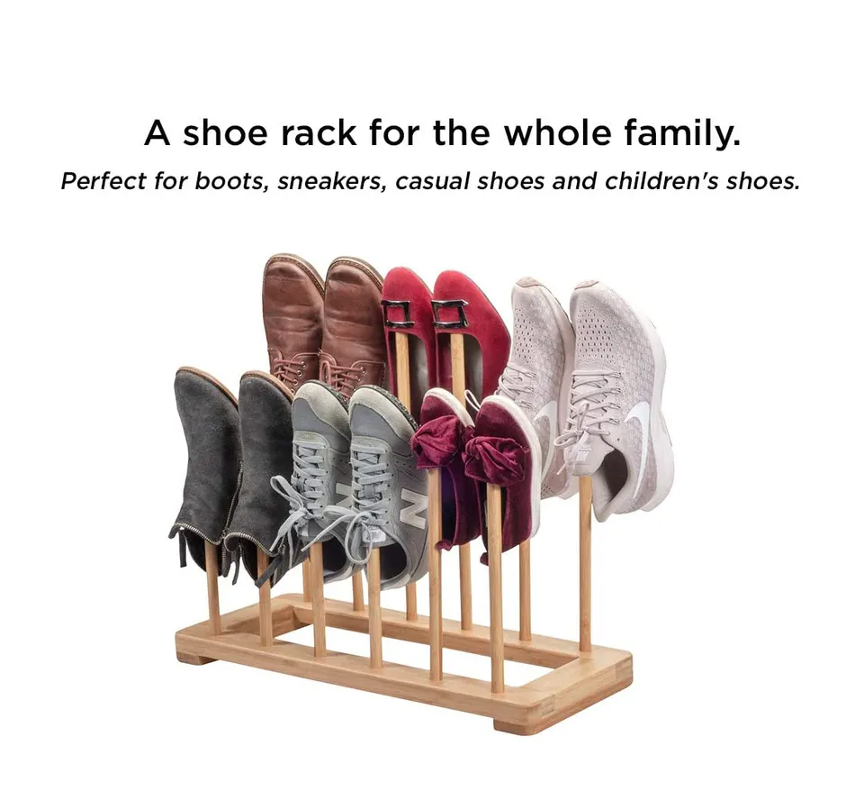 Bamboo Entryway 2 Tiers Free Standing Natural Bamboo Shoe Organizer Boot Rack