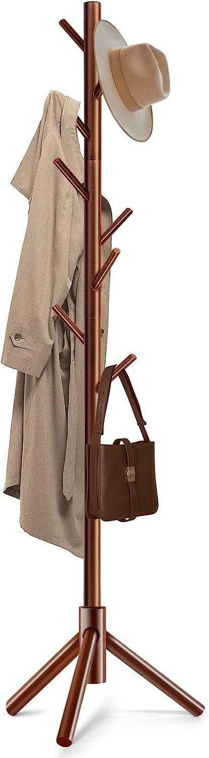 Bamboo Wooden Coat rack Hanger Stand Easy Assembly Space Saving Multi Function Coat Tree Rack