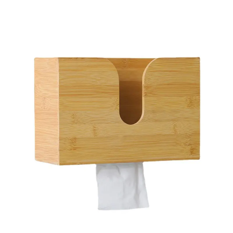 High Quality Wall-Mounted Bamboo Tissue Box Cover Bamboo Facial Tissue Box