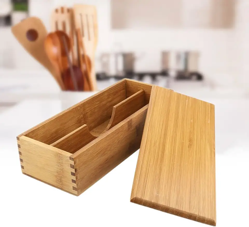 Portable Bamboo Tableware Storage Box Kitchen Utensil Drawer Organizer Bamboo Wooden Cutlery Box with Lid