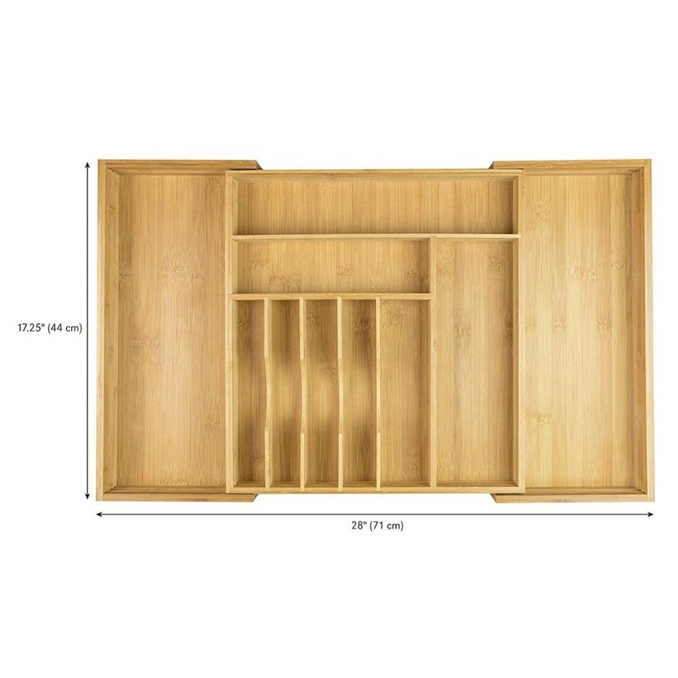 Bamboo Expandable Cutlery Tray and Utensil Organiser for Kitchen Drawers