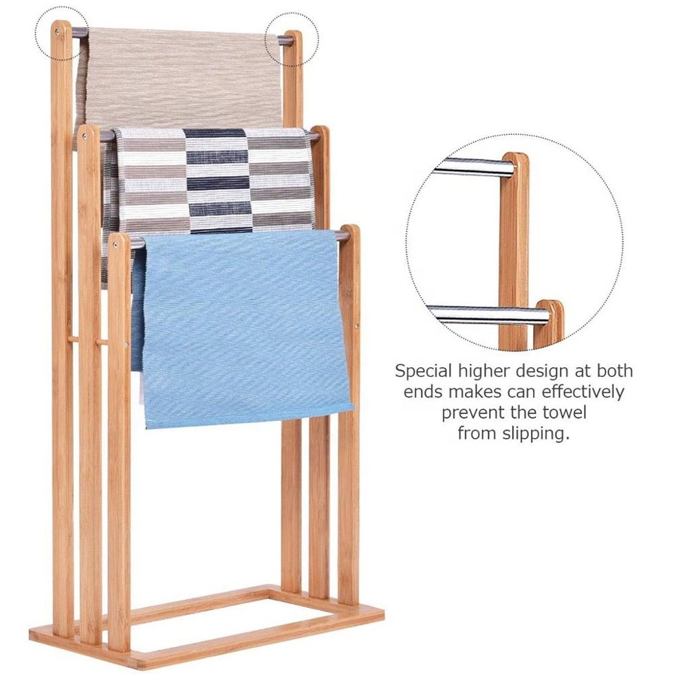 Promotional Hotel Bamboo Bathroom Rack Floor Free Big Bath Towel Portable Bathroom Towel Racks