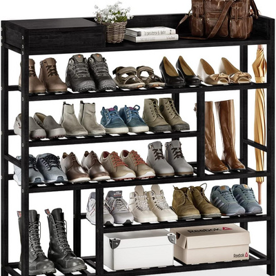 Large Shoe Rack Organizer 6-Tier Bamboo Wood Shoe Shelf Large Shoe Organizer With Storage Box