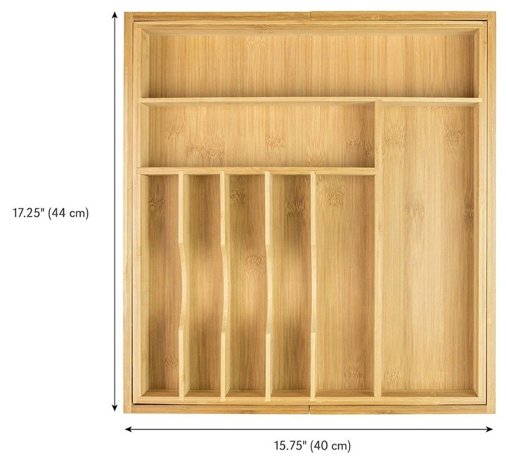 Bamboo Expandable Cutlery Tray and Utensil Organiser for Kitchen Drawers