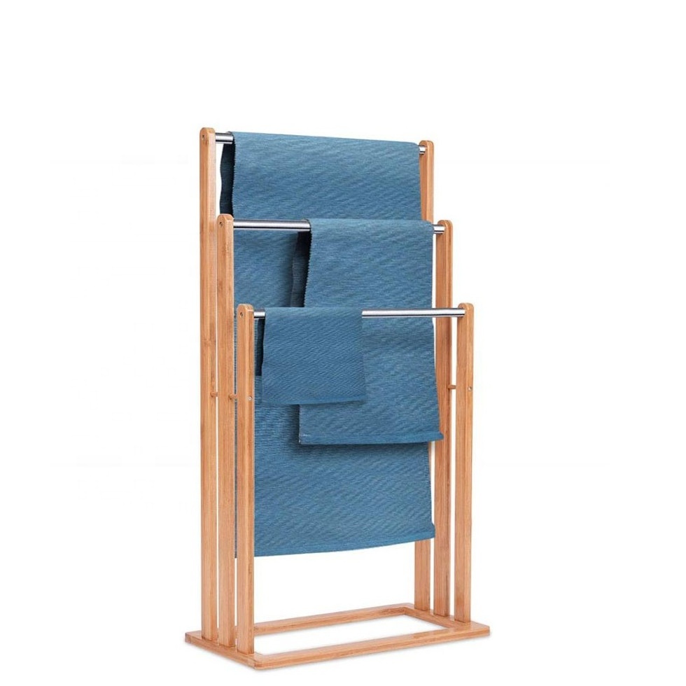 Promotional Hotel Bamboo Bathroom Rack Floor Free Big Bath Towel Portable Bathroom Towel Racks