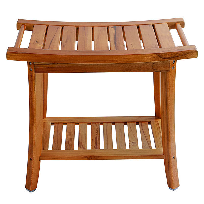 Teak Waterproof Wooden Shower Chair Spa Bath Seat Stool Bench with Storage Shelf