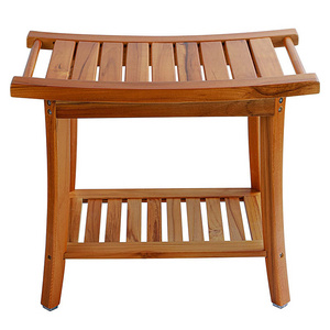 Teak Waterproof Wooden Shower Chair Spa Bath Seat Stool Bench with Storage Shelf