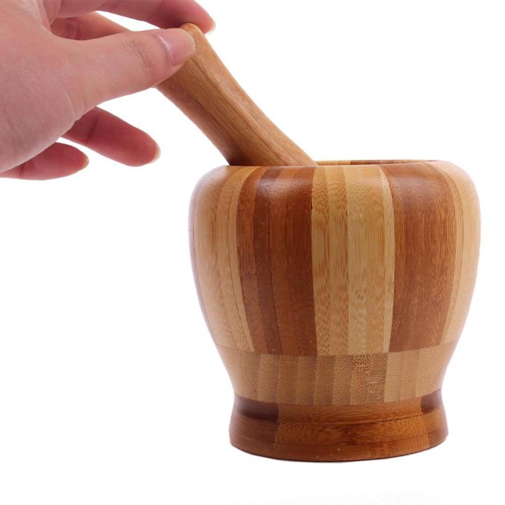 Useful Kitchen Physical Squeezing Cheap Granite Mortar And Pestle Wood Natural Bamboo Garlic Masher