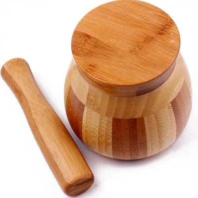 Useful Kitchen Physical Squeezing Cheap Granite Mortar And Pestle Wood Natural Bamboo Garlic Masher