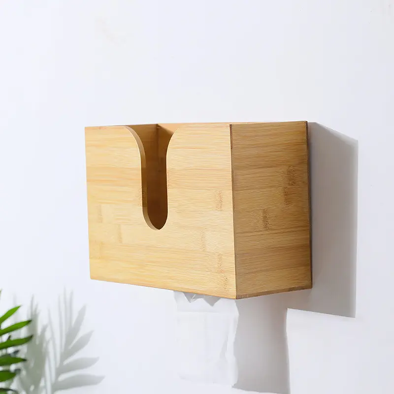 High Quality Wall-Mounted Bamboo Tissue Box Cover Bamboo Facial Tissue Box