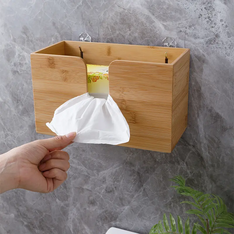 High Quality Wall-Mounted Bamboo Tissue Box Cover Bamboo Facial Tissue Box