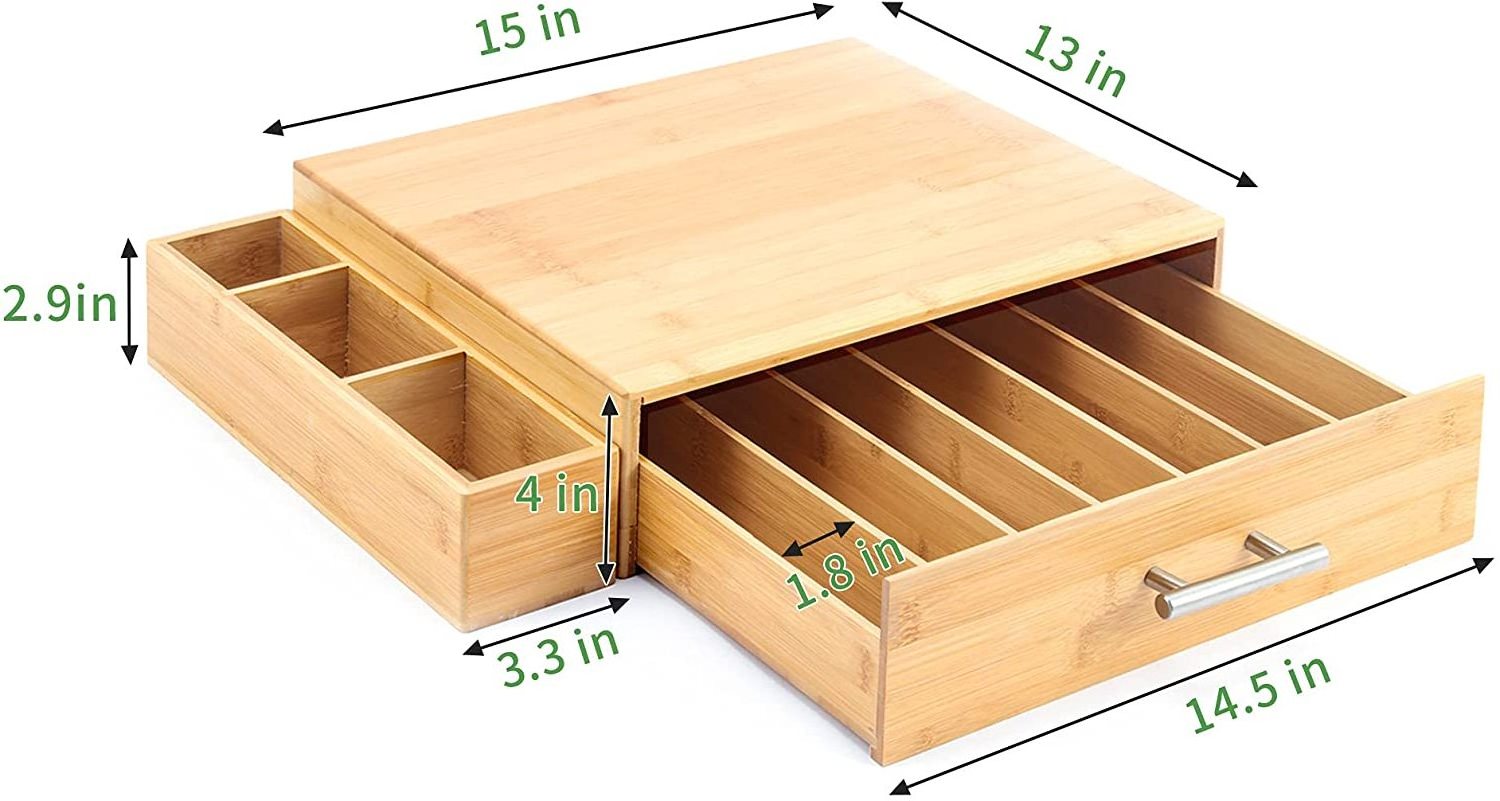 2022 Bamboo Coffee Pod Holder Storage Organizer with Drawer and Side Storage Box for Keurig Cup Pods,Tea Storage and Espresso Po