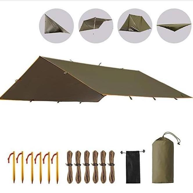 Lightweight Waterproof Camping Tarp Tent Large Portable Bushcraft Backpacking Nylon Fabric Rain Fly Tarps for Hammock