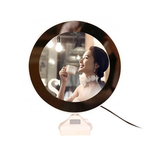 2024 New Design ABS USB Charging Wedding Children's Personal Photo Makeup Mirror Round Magic Mirror Photo Frame