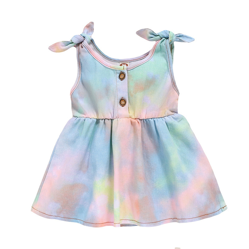 Wholesale Summer Newborn Infant Toddler Clothes Princess Leisure Birthday Party Baby Girls Tie dye Denim Dress