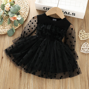 Toddler girl boutique clothes new polka dot printed mesh long sleeve princess skirt baby lace tutu dress