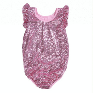 Multiple solid color sequin baby girl romper wholesale infant toddler boutique clothing flutter sleeve summer romper