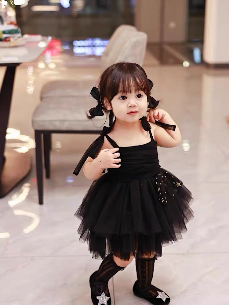 In Stock Summer Baby Girl Lolita Bow Dress Sleeveless Strap Tulle Dress Infant Birthday Party Princess Dresses