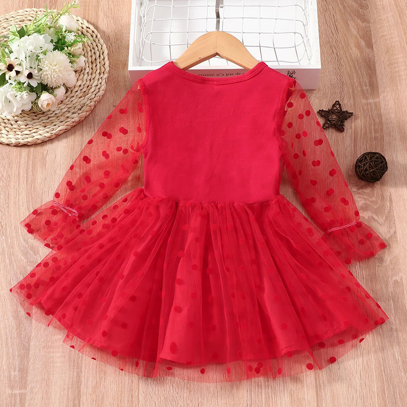 Toddler girl boutique clothes new polka dot printed mesh long sleeve princess skirt baby lace tutu dress