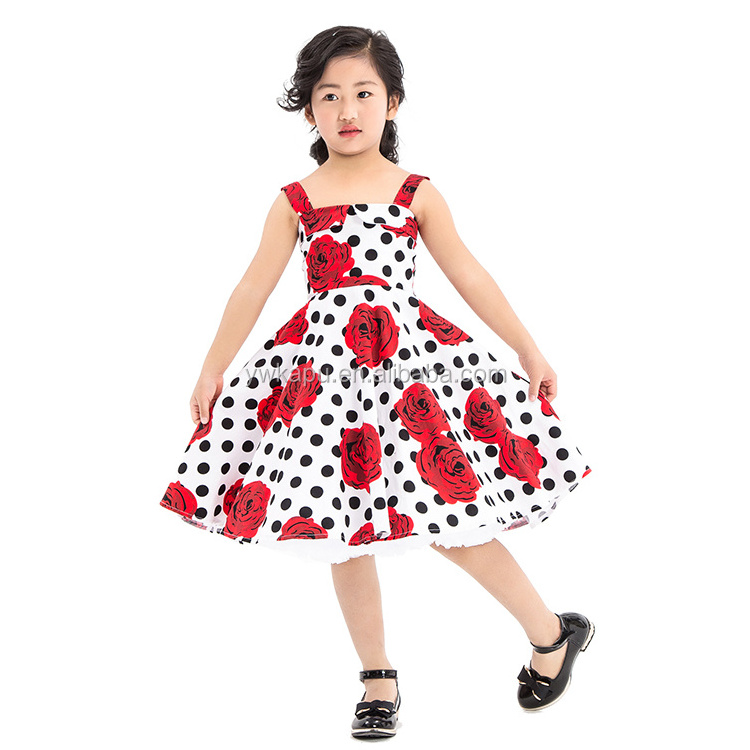 Floral and polka dot print infant boutique wholesale new model kids girl princess dress