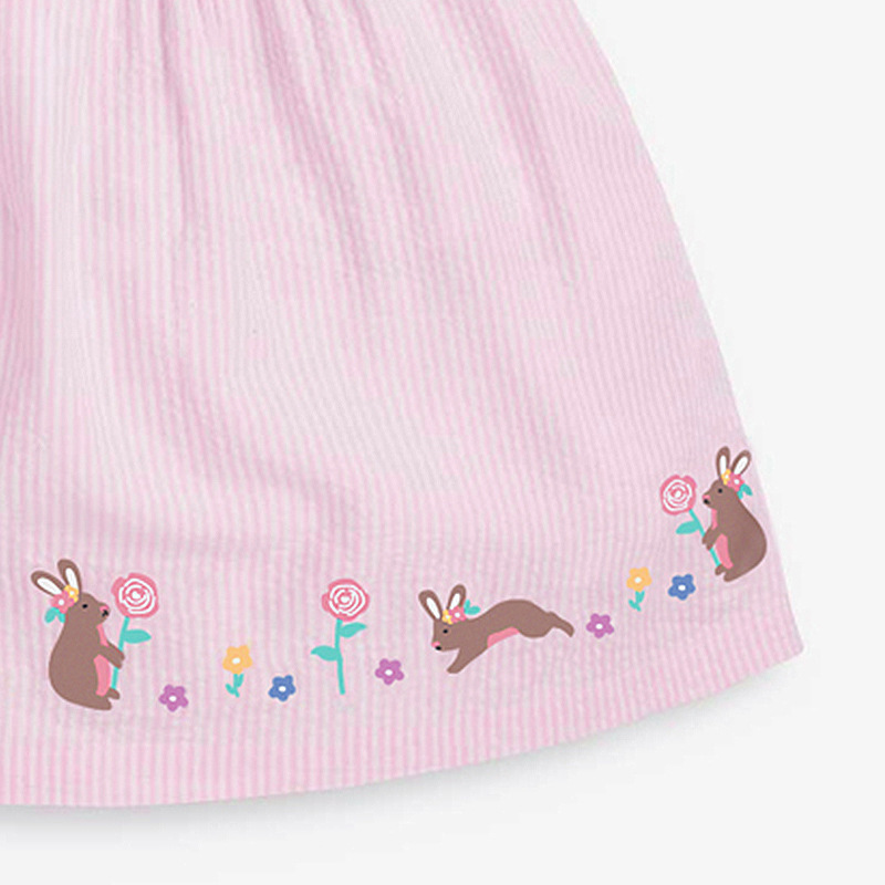 In Stock Wholesale Baby Clothes Easter Pink Short Sleeve Baby Smocked Toddler Girls Dresses