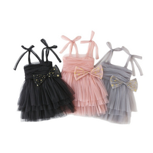 In Stock Summer Baby Girl Lolita Bow Dress Sleeveless Strap Tulle Dress Infant Birthday Party Princess Dresses