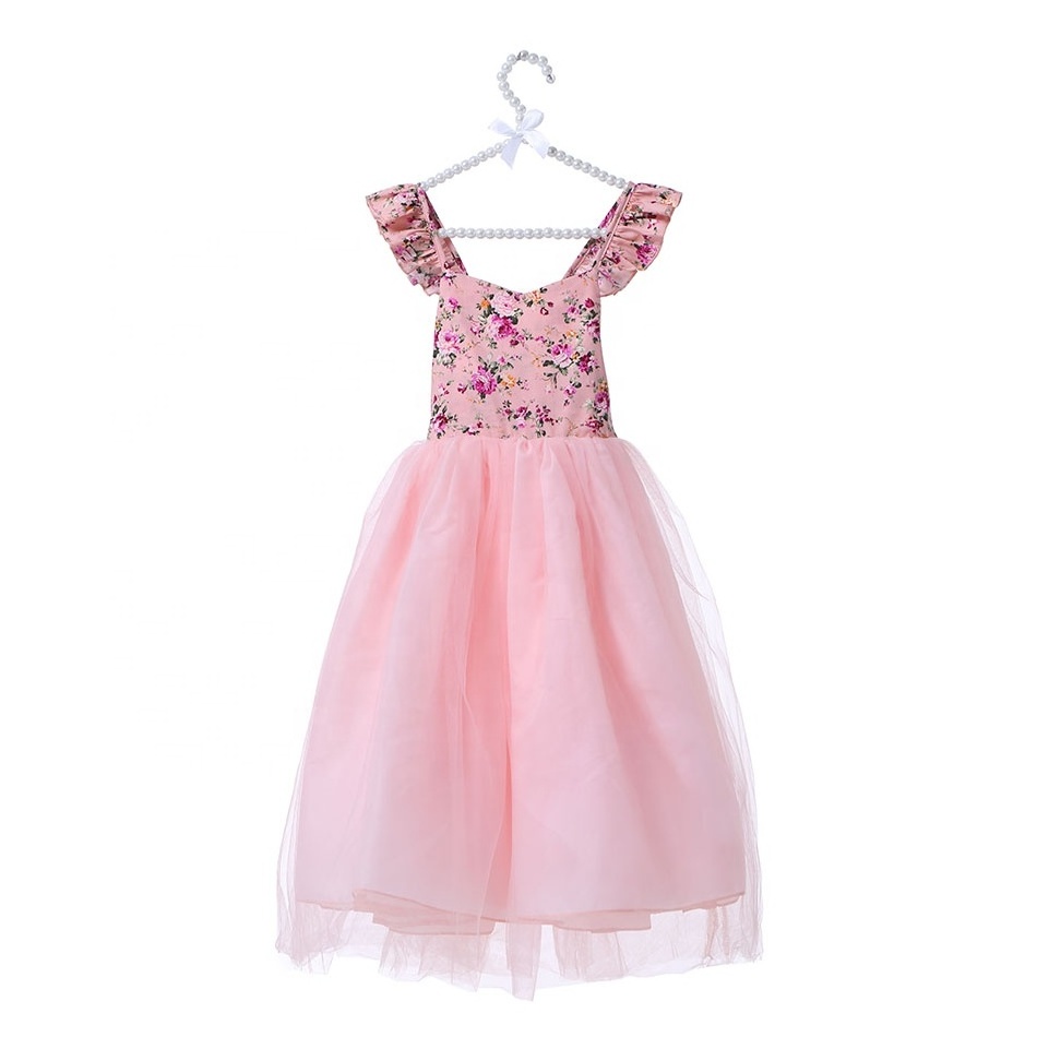 Adorable Floral Kids Girls Birthday Party Backless Tulle Tutu Dress