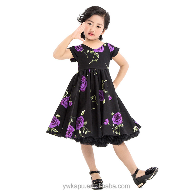 Floral and polka dot print infant boutique wholesale new model kids girl princess dress