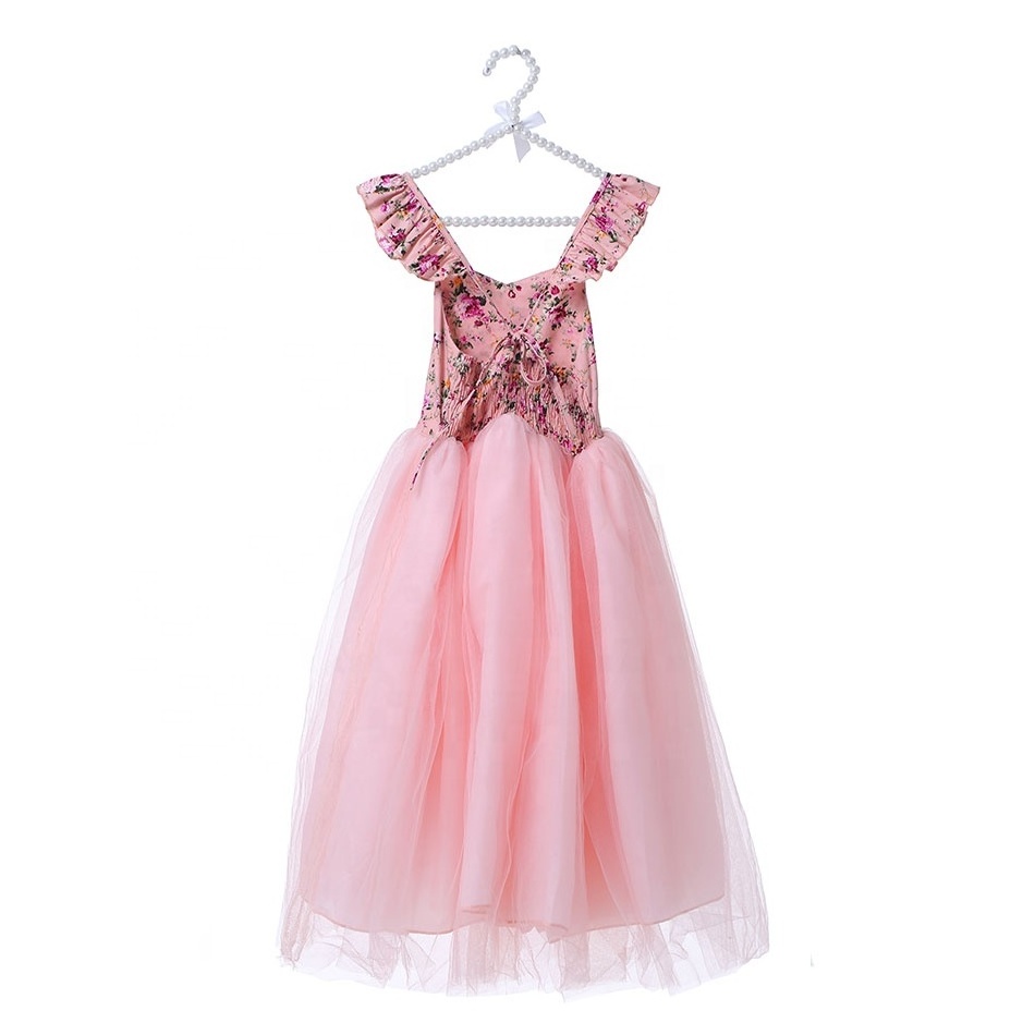 Adorable Floral Kids Girls Birthday Party Backless Tulle Tutu Dress