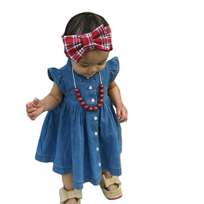 Toddler baby  Princess Summer Sundress Party Casual New Fashion Clothes Kids Girl Denim Dress