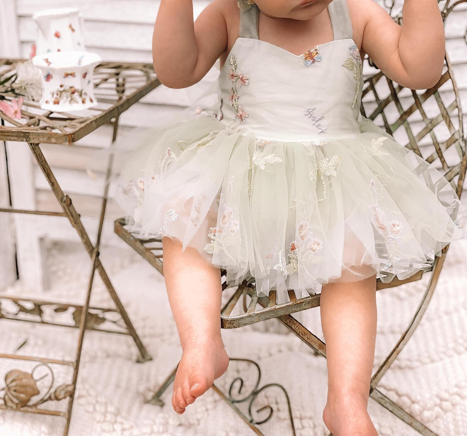 2023 New summer custom floral embroidered tulle kids party wear sweet girl romper dress tutu dresses