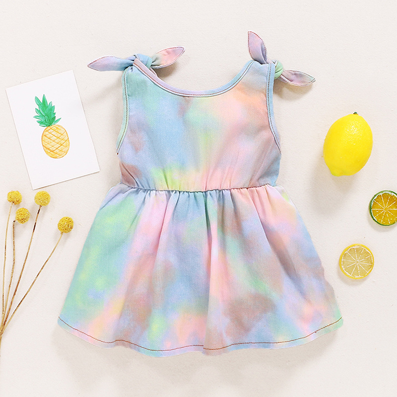 Wholesale Summer Newborn Infant Toddler Clothes Princess Leisure Birthday Party Baby Girls Tie dye Denim Dress