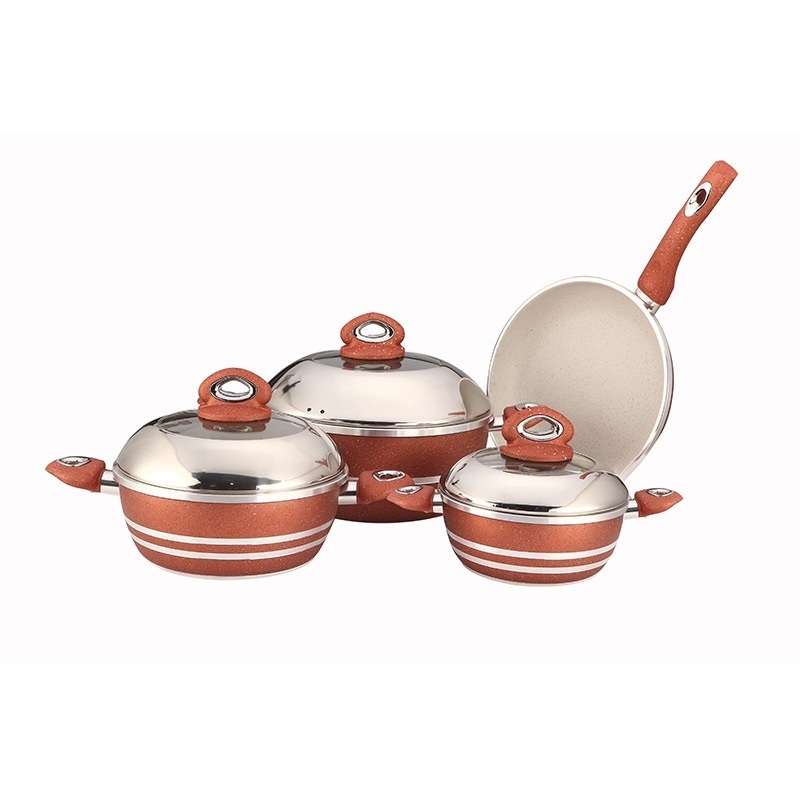 Custom Logo Die Casting Aluminum Cooking Pots Kitchen Non Stick Cookware Set with Lid