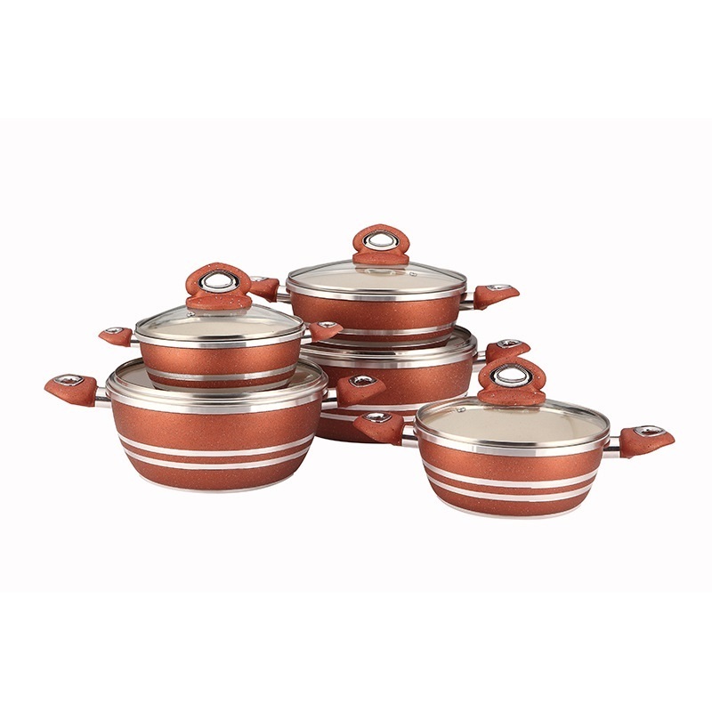 Custom Logo Die Casting Aluminum Cooking Pots Kitchen Non Stick Cookware Set with Lid