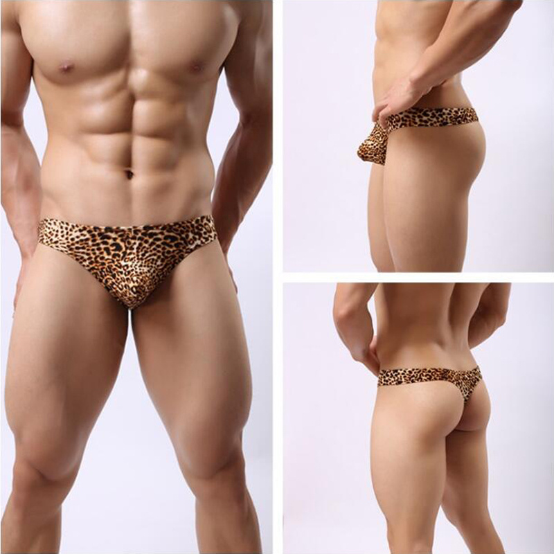 online shop hot selling European style mens G-string thong low waist male sexy panties Leopard print briefs for men