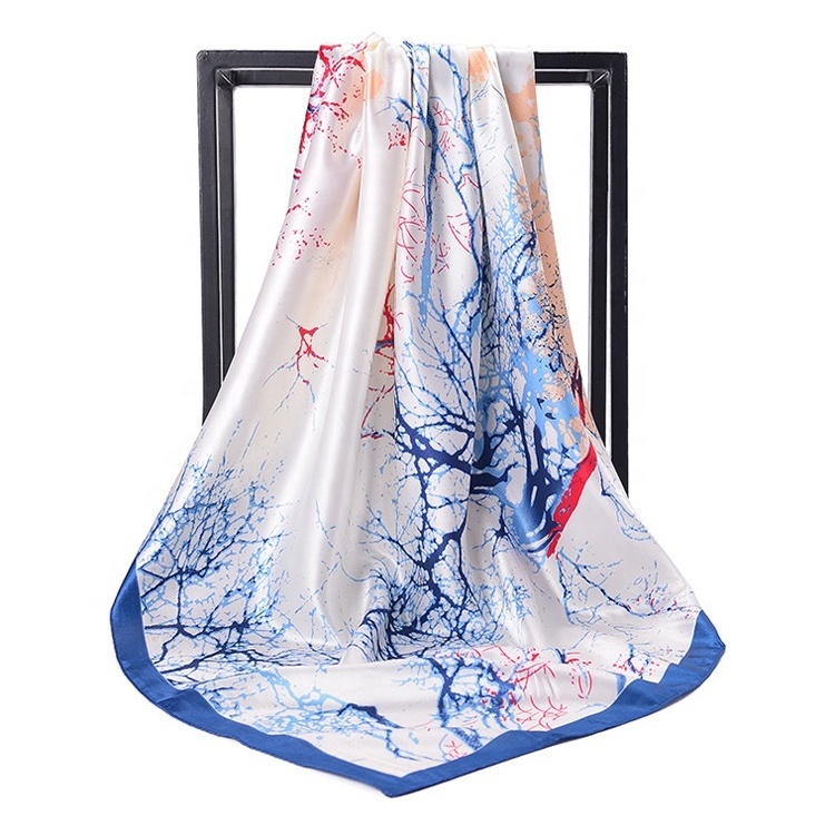 luxury branded silk feeling 90*90cm square scarves for lady