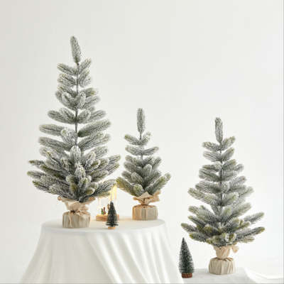 Whole sale PE flocking snow spray desktop small snowed Christmas tree for home table decoration Christmas supplies