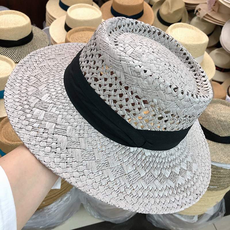 French Style Ins Vacation Flat Large Brim Sunshade Hat Hand-Woven Beach Straw Paper Hats For Women Lady