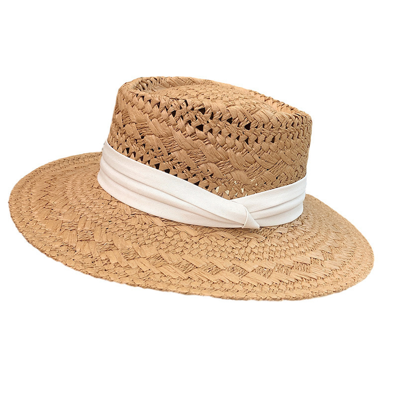 French Style Ins Vacation Flat Large Brim Sunshade Hat Hand-Woven Beach Straw Paper Hats For Women Lady